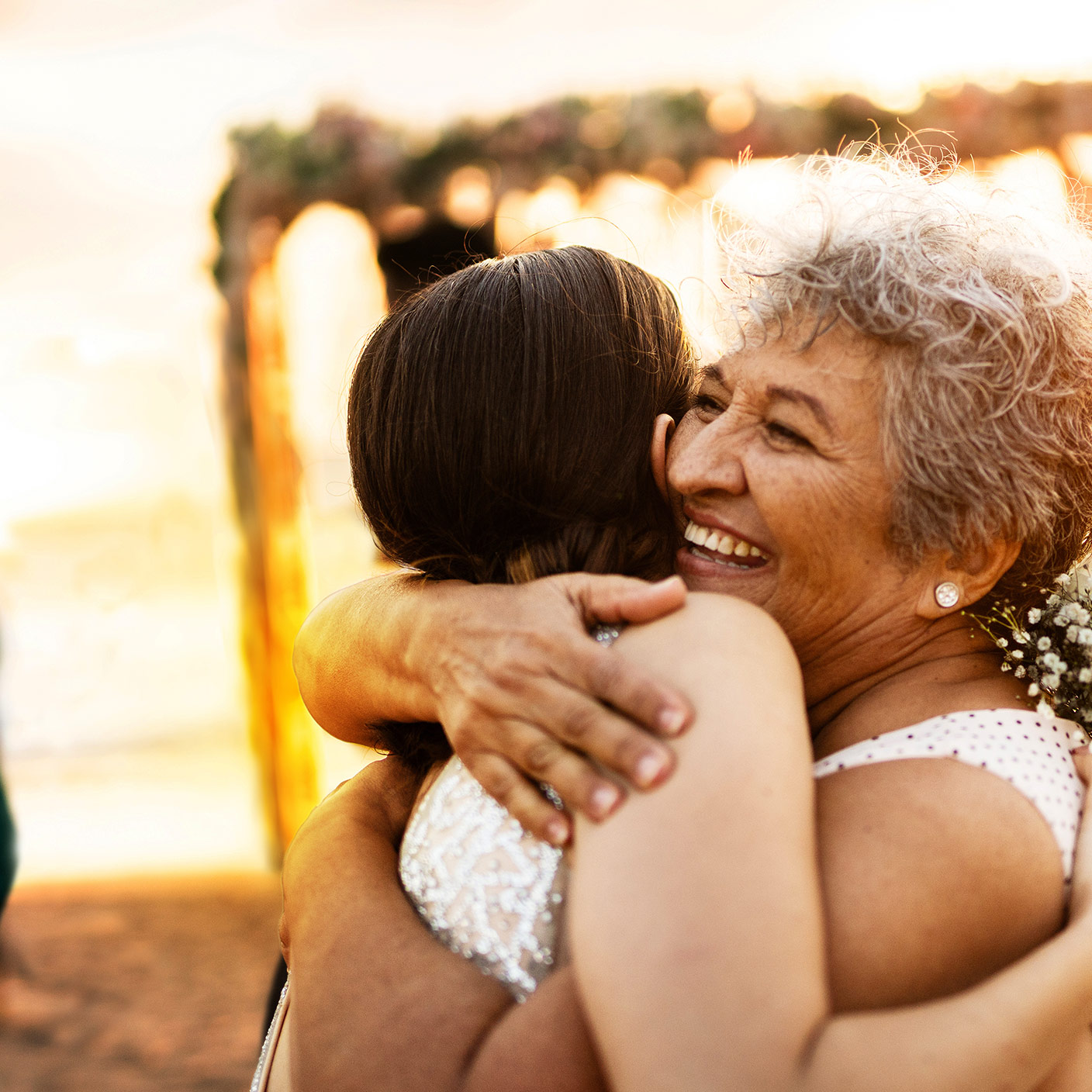 Healthy grandmother and granddaughter hugging